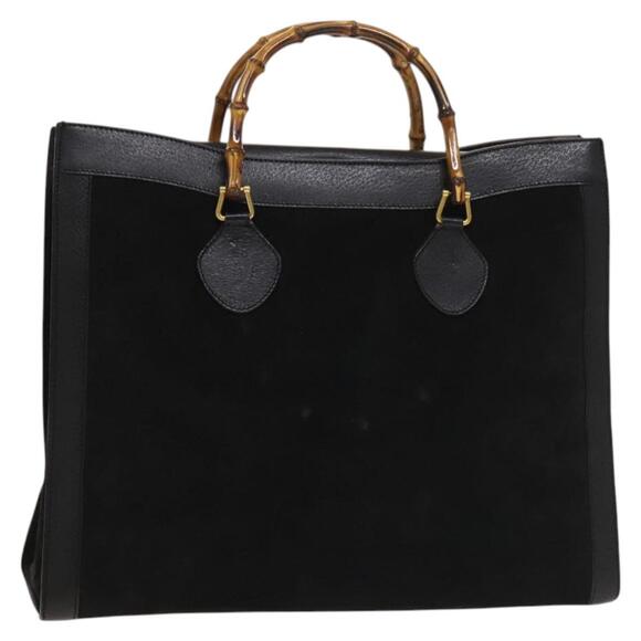 GUCCI Bamboo Hand Bag Suede Black Gold 002 1186 002 1186 - Picture 1 of 16